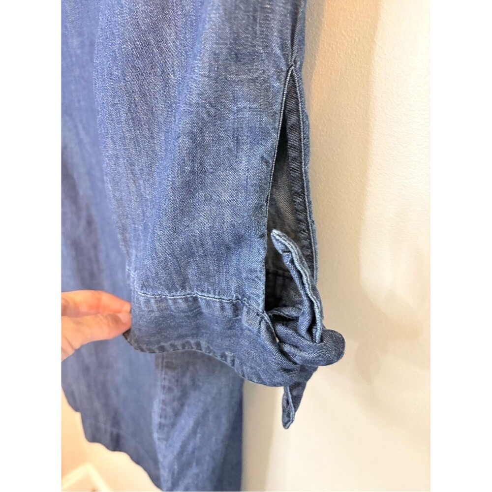 Talbots Chambray Denim Shift Dress Size 12 Tie Sleeve 100% Cotton Blue - Picture 8 of 8